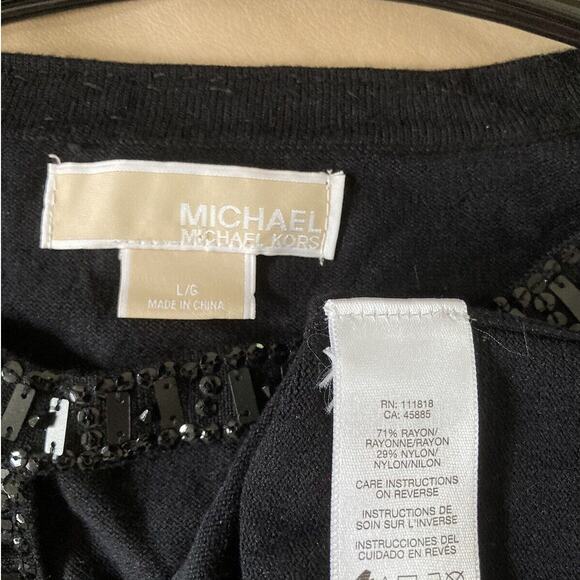 Michael Kors Black Knit Beaded Sequin Cut-Out Neck Long Sleeve Sweater Size L - Picture 5 of 5